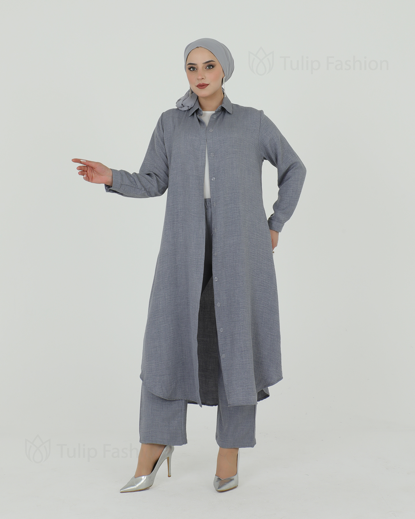 Long Shirt 3 piece set - Gray