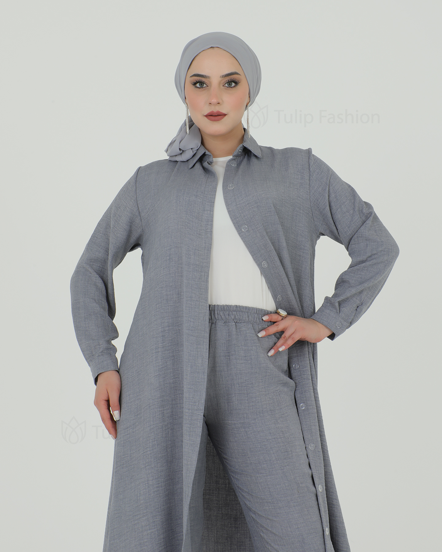 Long Shirt 3 piece set - Gray - 2