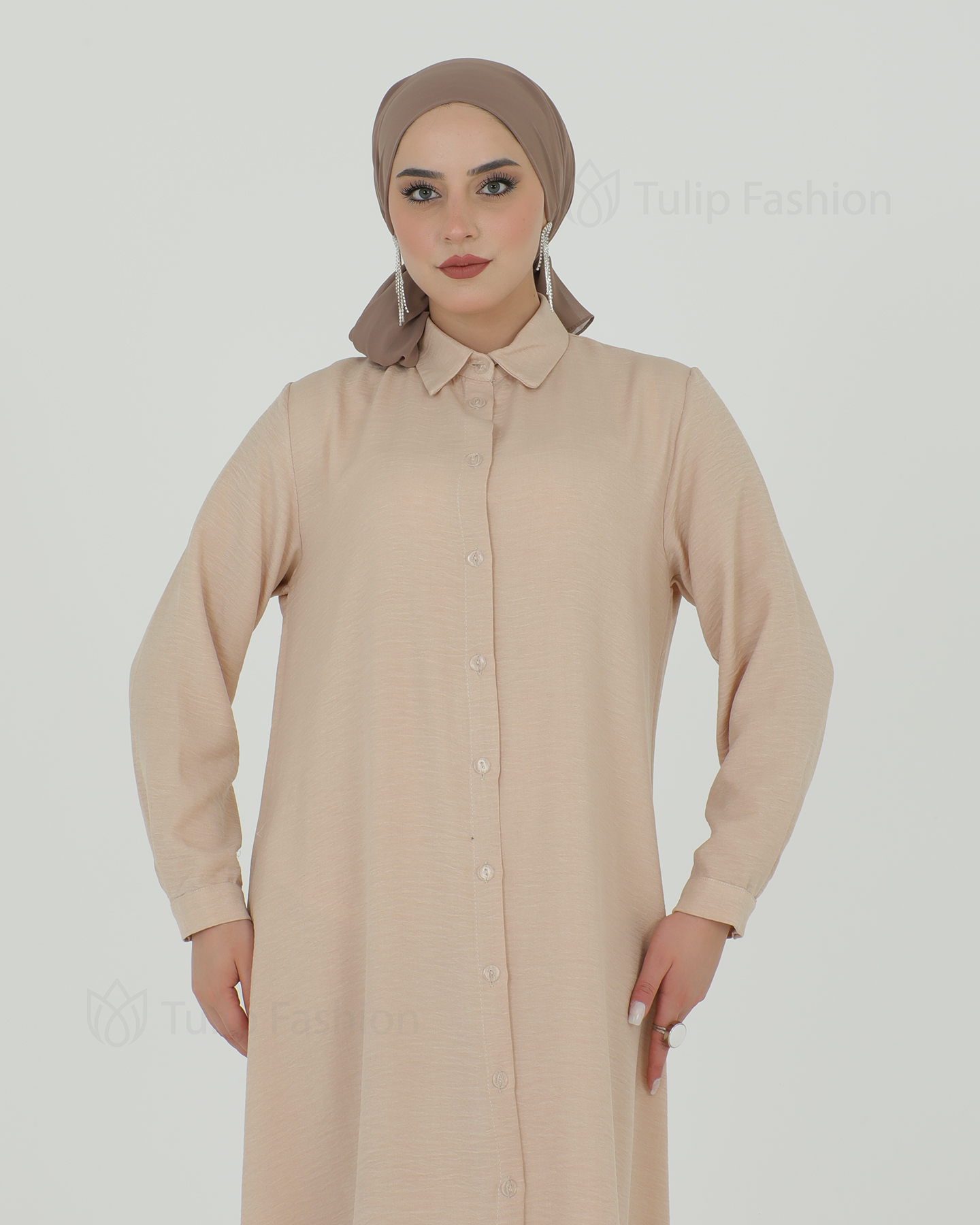 Lång skjorta 3-delad set - Beige - 6