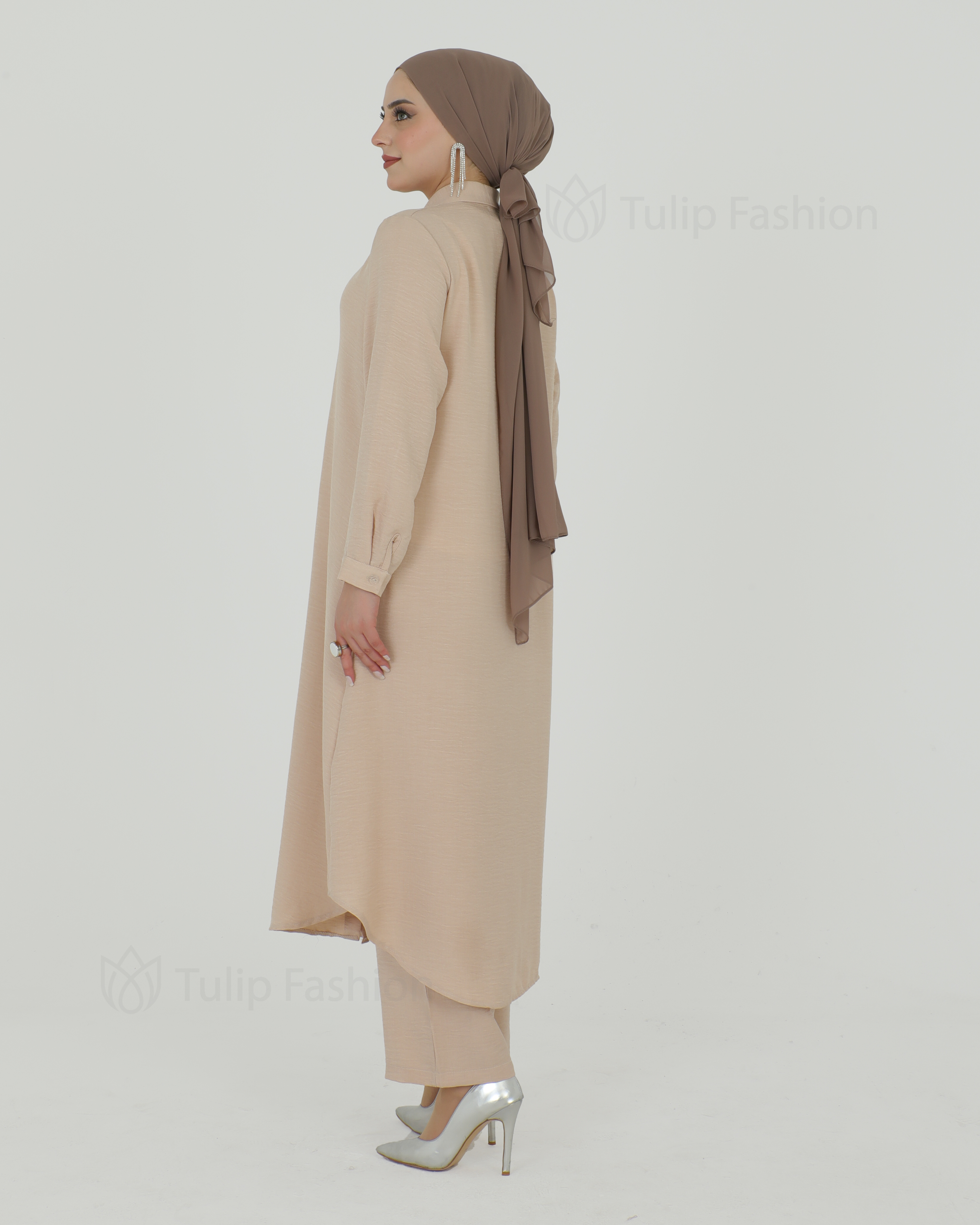Lång skjorta 3-delad set - Beige - 5