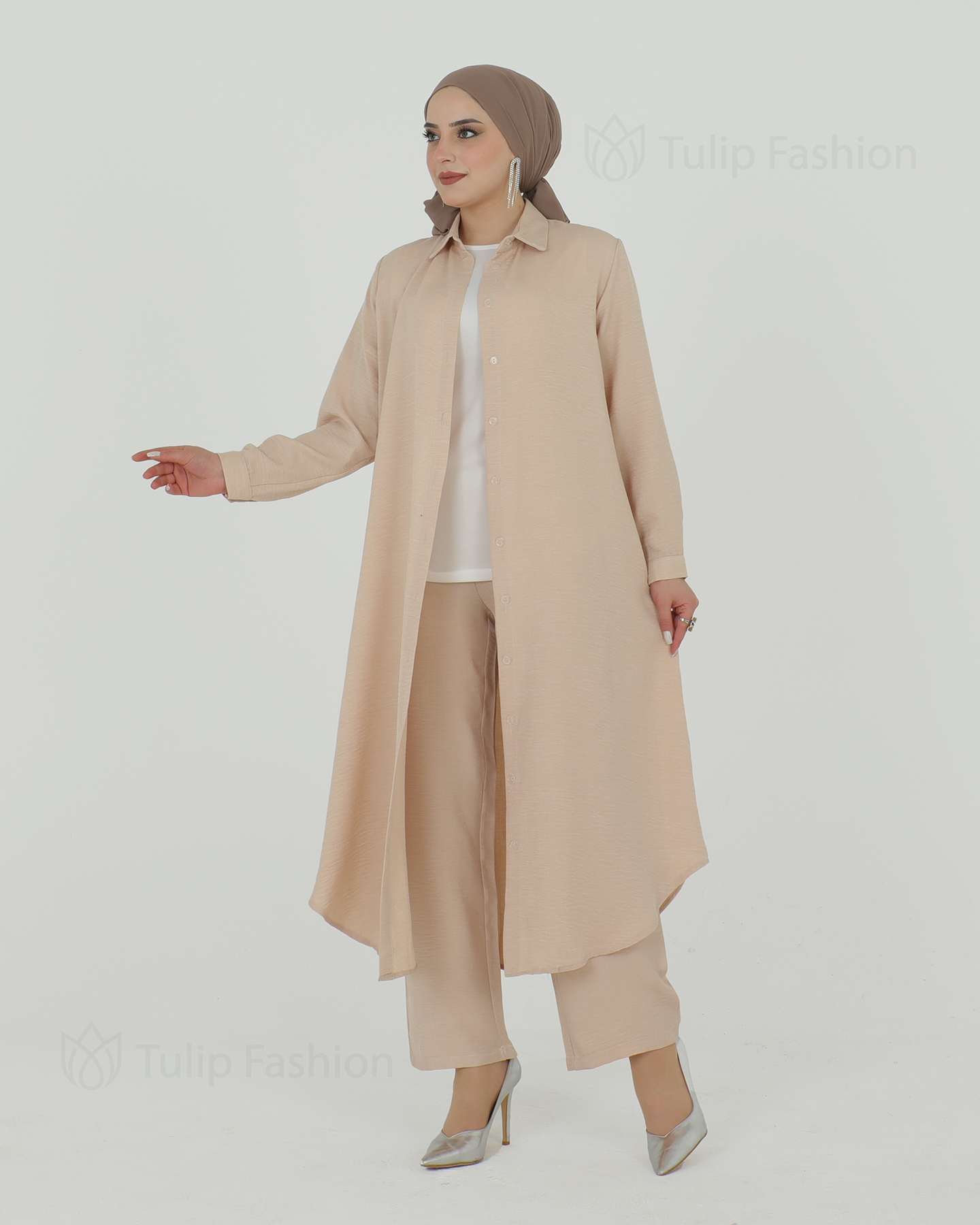 Long Shirt 3 piece set - Beige