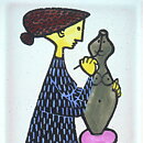 スティグ・リンドベリ  Karnevalシリーズ  四角いお皿  画家  (15 cm)  1958年