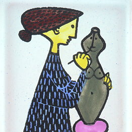 Stig Lindberg (Karneval 1958) Rectangular Dish with Painter Decor 15 cm