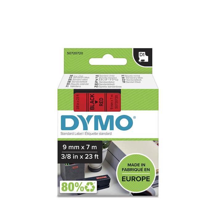 Märkband Dymo D1 9mm sva/röd - 2
