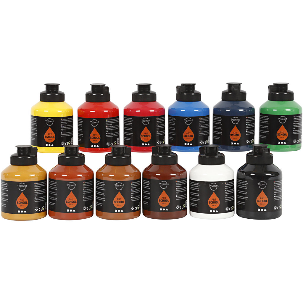 Pigment Art School, standardfärger, 12x500 ml