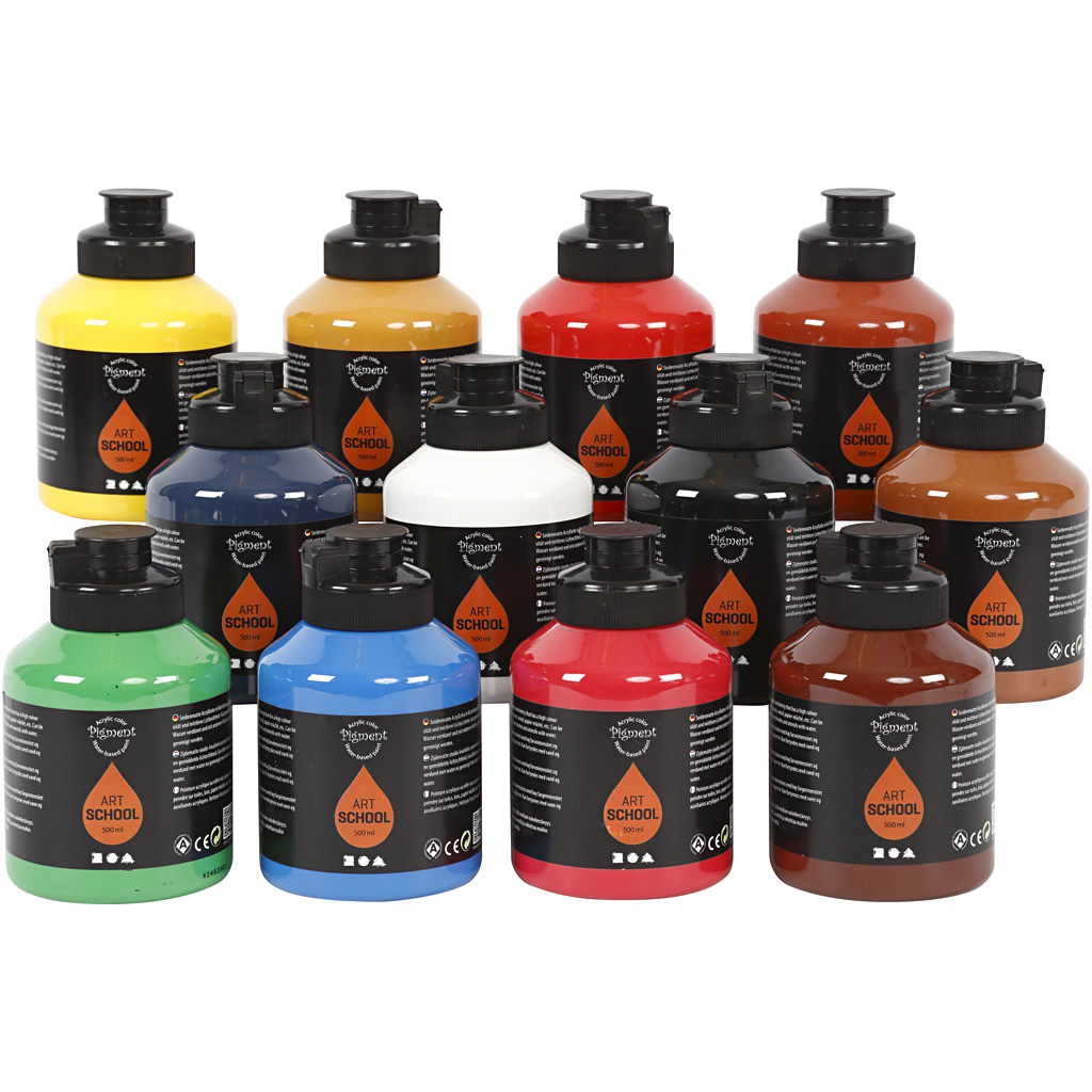 Pigment Art School, standardfärger, 12x500 ml - 2