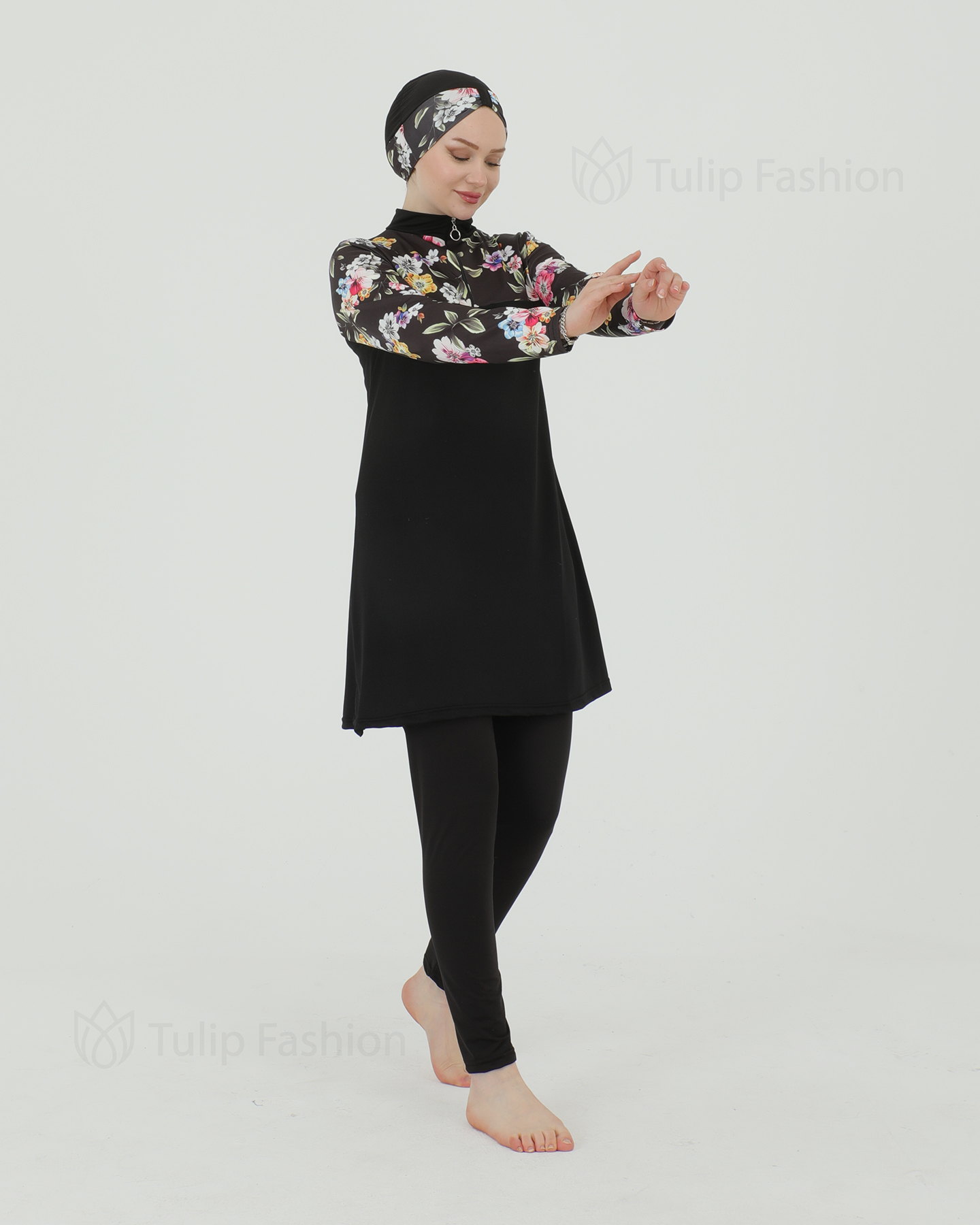 Muslim Swimsuit with hijab - Black - 3