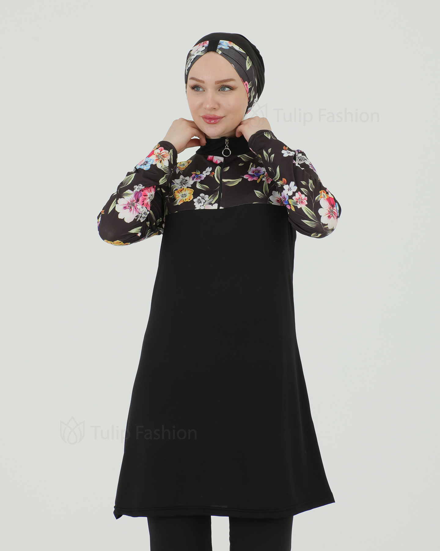 Muslim Swimsuit with hijab - Black - 4