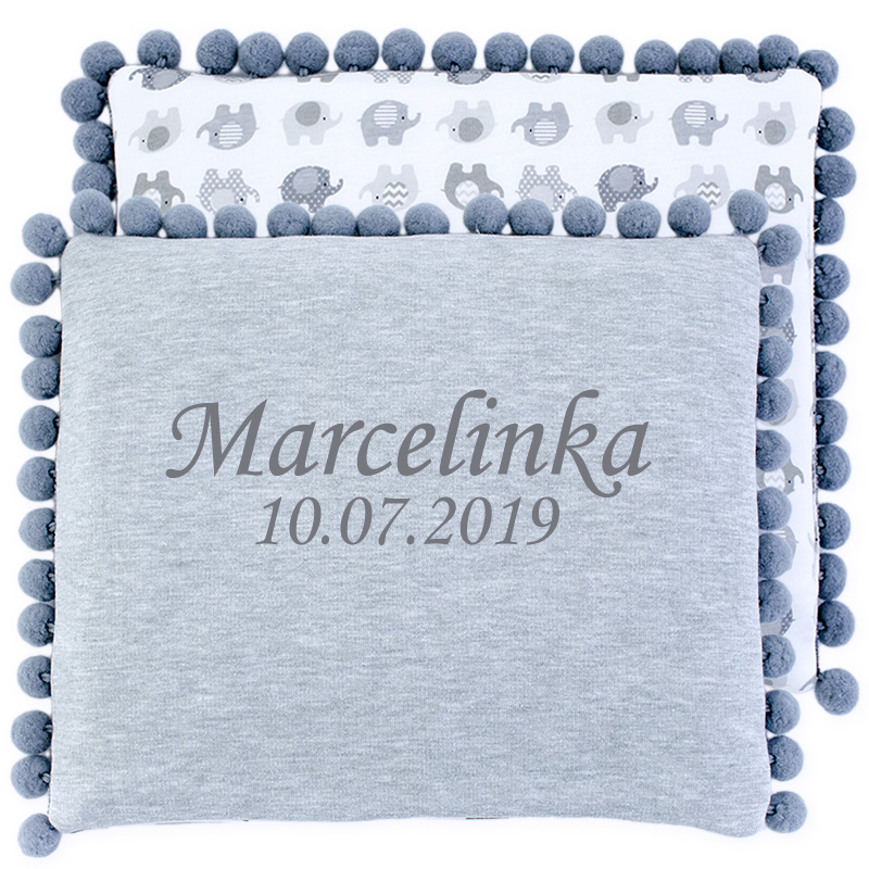Cotton cushion with dedication (Gray elephants)