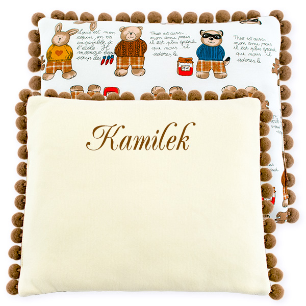 Baumwollkissen mit Widmung (Hase und Teddybär)