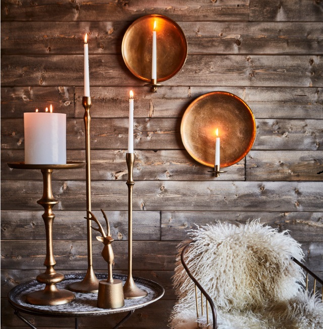 Ljusstake blockljus / uppläggningsfat mässingfärgad shabby chic lantlig stil Gårdsromantik - 2