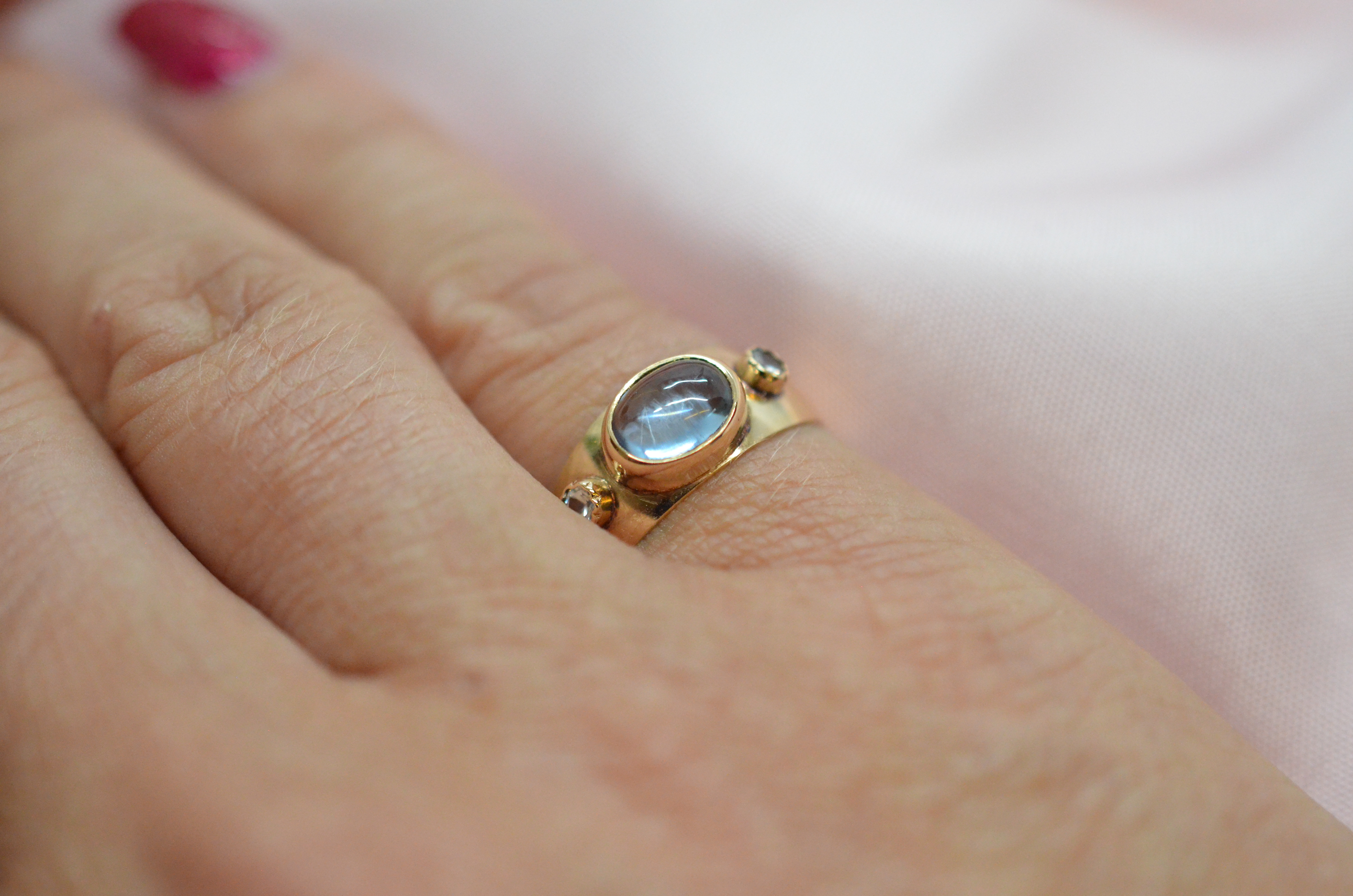 Vintage 18k ring med ljusblå sten, 1961 - 7
