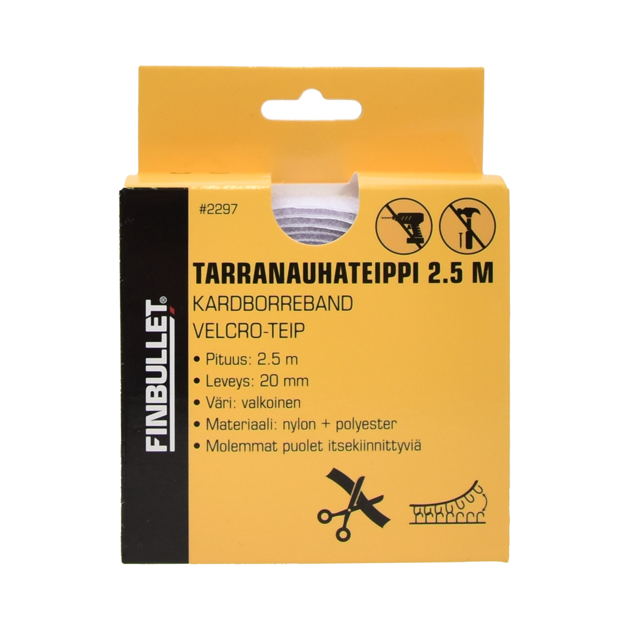 KARDBORREBAND 2.5M 20MM VIT - 2