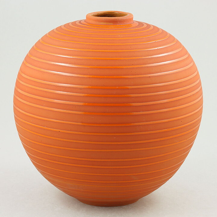Erik Mornils (1930s) Orange Spherical Art Deco Vase 19 cm