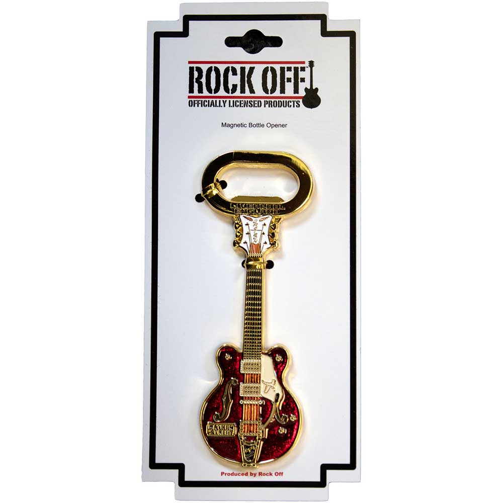 Official licensed Rock Off Bottle Opener featuring the 'Mathew Street B&W Guitar' design motif.