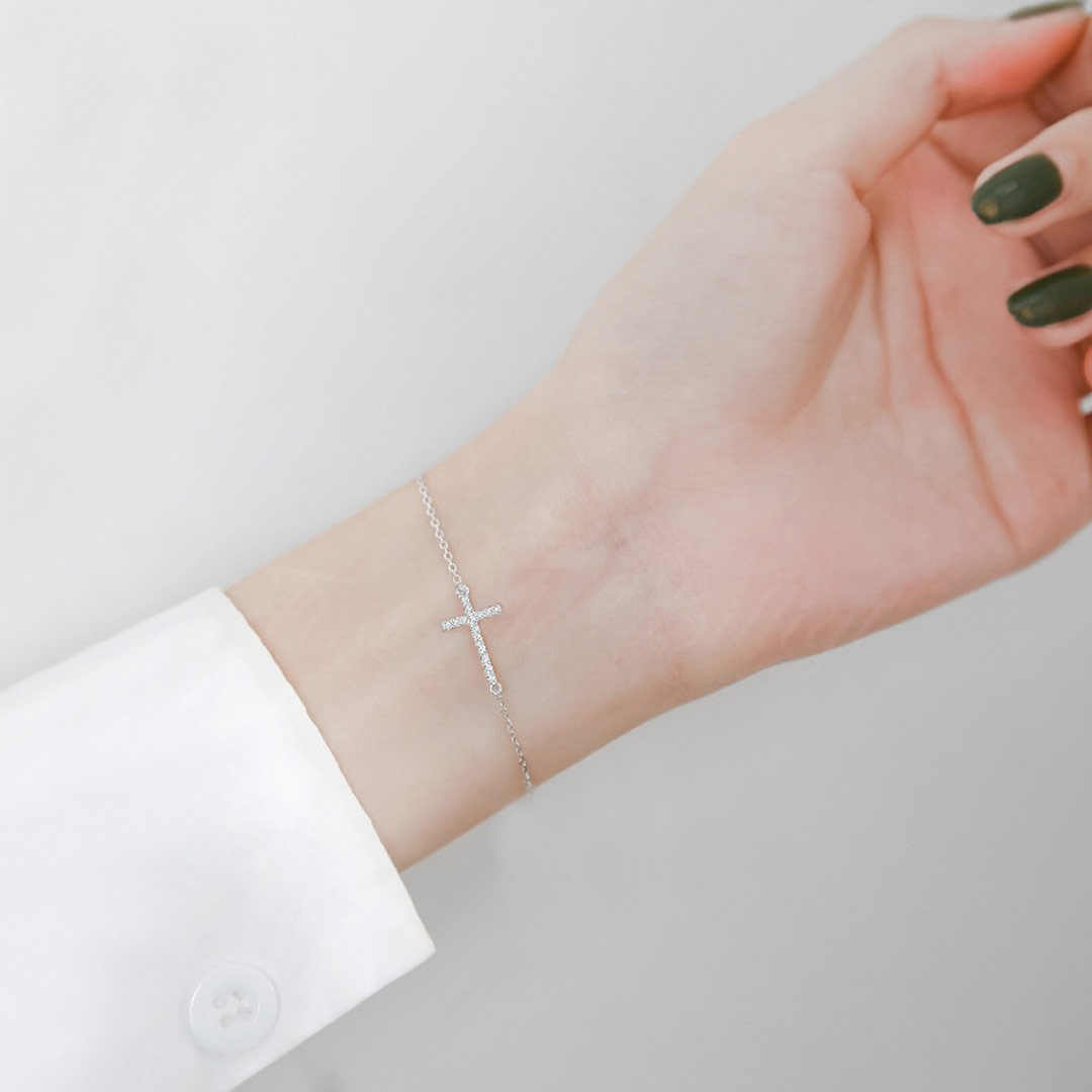 Armbånd - 925s Sølv Armbånd Charm 160mm - Sølvkors - 2