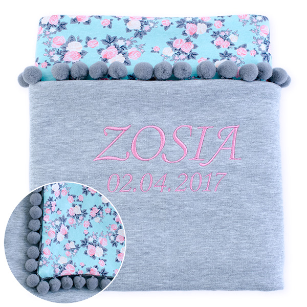Babyfilt med barnets namn, rosa rosor - 3