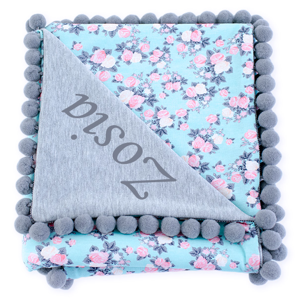 Babyfilt med barnets namn, rosa rosor - 4