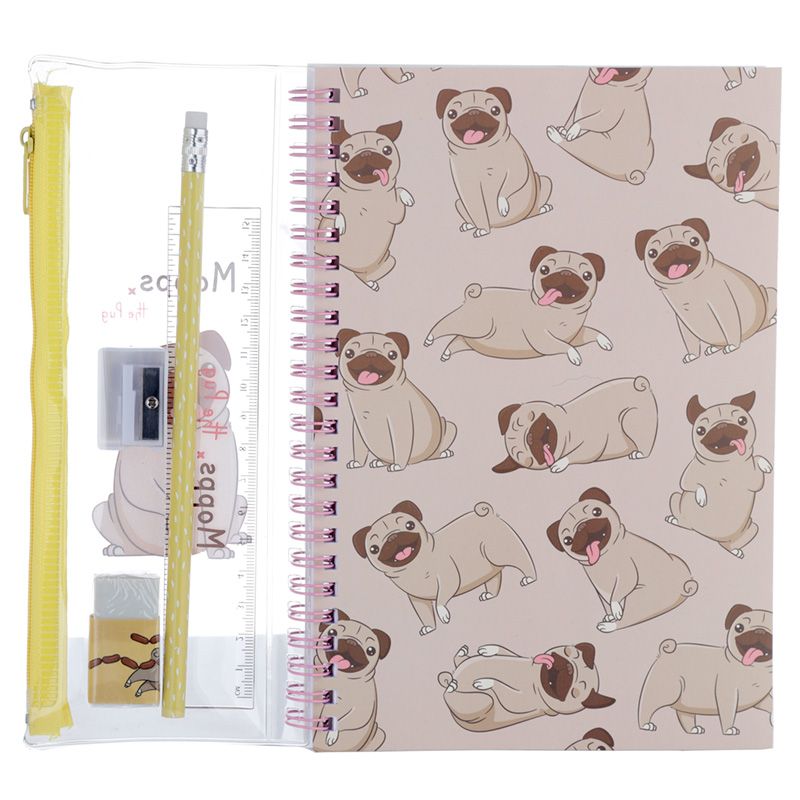 Mops Anteckningsbok med Pennfodral, Sudd, Linjal, Penna & Pennvässare - 3