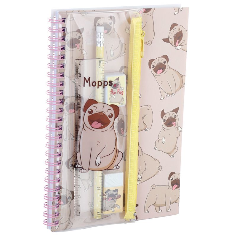 Mops Anteckningsbok med Pennfodral, Sudd, Linjal, Penna & Pennvässare - 2