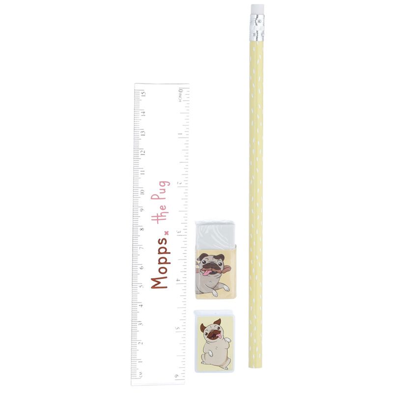 Mops Anteckningsbok med Pennfodral, Sudd, Linjal, Penna & Pennvässare - 4