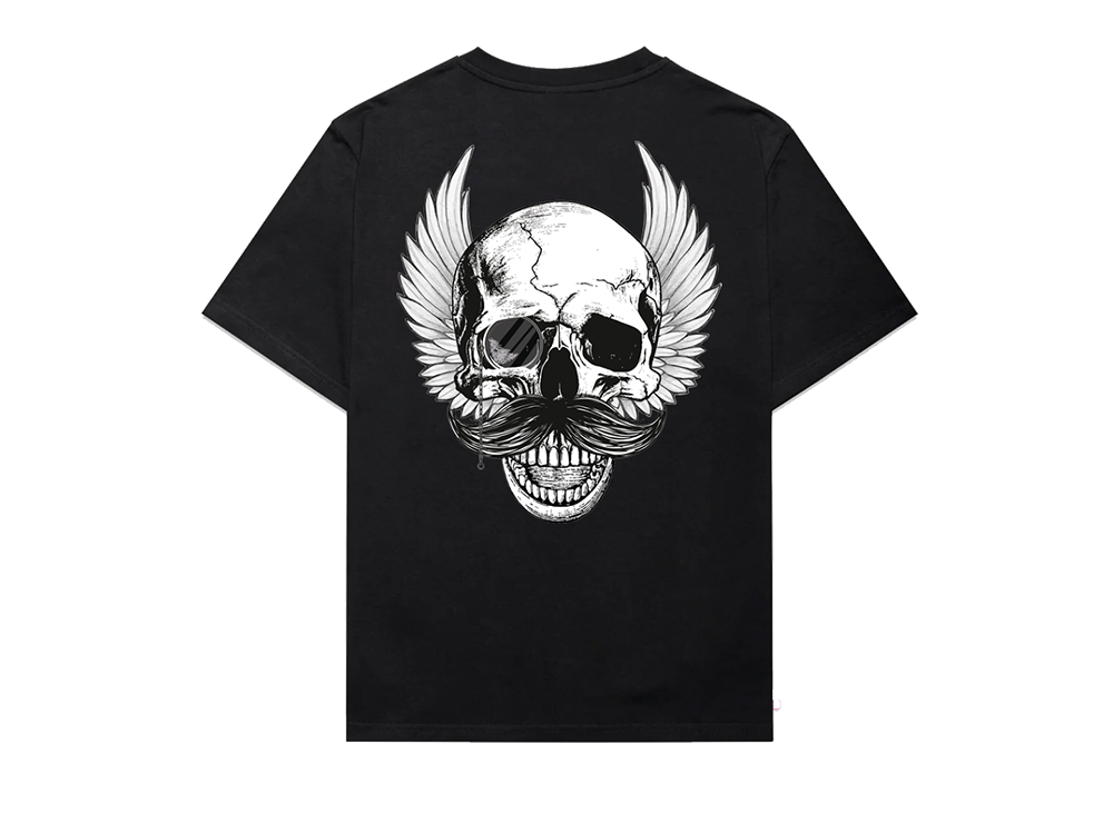 Produktbild på framsidan av den limiterade rock t-shirten med en dödskalle på framsidan