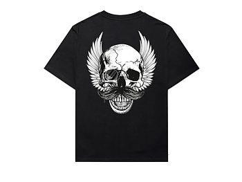 Produktbild på framsidan av den limiterade rock t-shirten med en dödskalle på framsidan