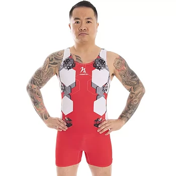 MENS RANGE DIVISION RED UNITARD, tränings- & tävlingsbody herr, sublimerad lycra