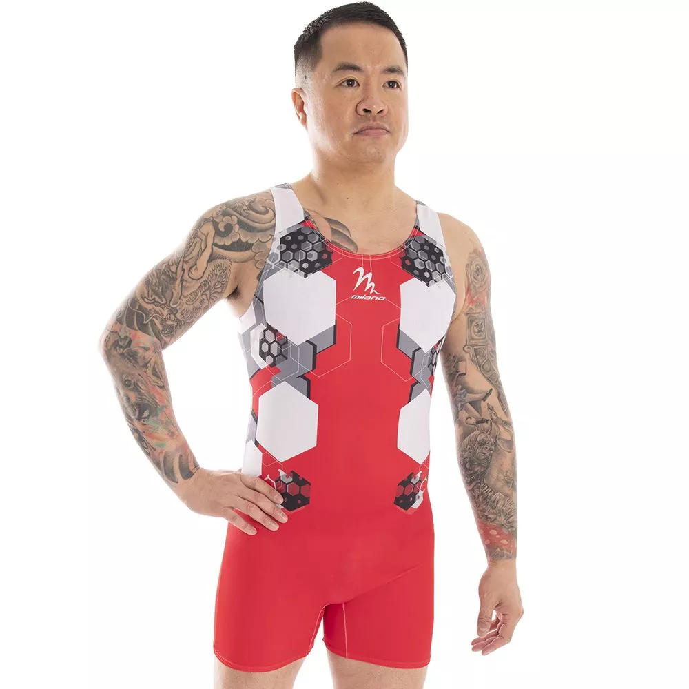 MENS RANGE DIVISION RED UNITARD, tränings- & tävlingsbody herr, sublimerad lycra - 4
