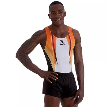 Men's Checker Gymnastics Leotard | Orange, tränings- & tävlingsbody herr, sublimerad lycra