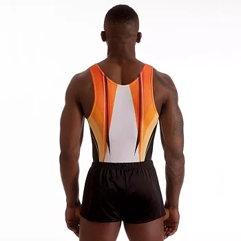 Men's Checker Gymnastics Leotard | Orange, tränings- & tävlingsbody herr, sublimerad lycra