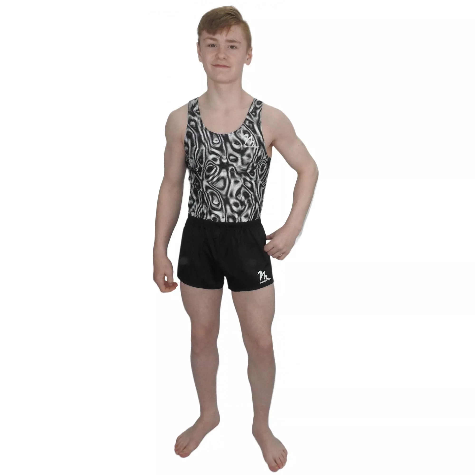 Mens Oil Gymnastics Leotard Black, tränings- & tävlingsbody herr, sublimerad lycra - 2