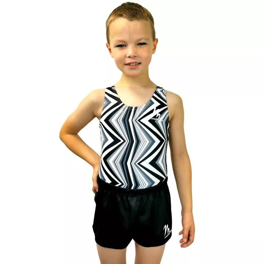 Mens Mono Zig Zag Gymnastics Leotard, tränings- & tävlingsbody herr, sublimerad lycra
