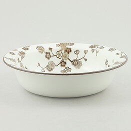 Jackie Lynd (Japonica 1977) Rounded Bowl with Brown Flowers 19 cm
