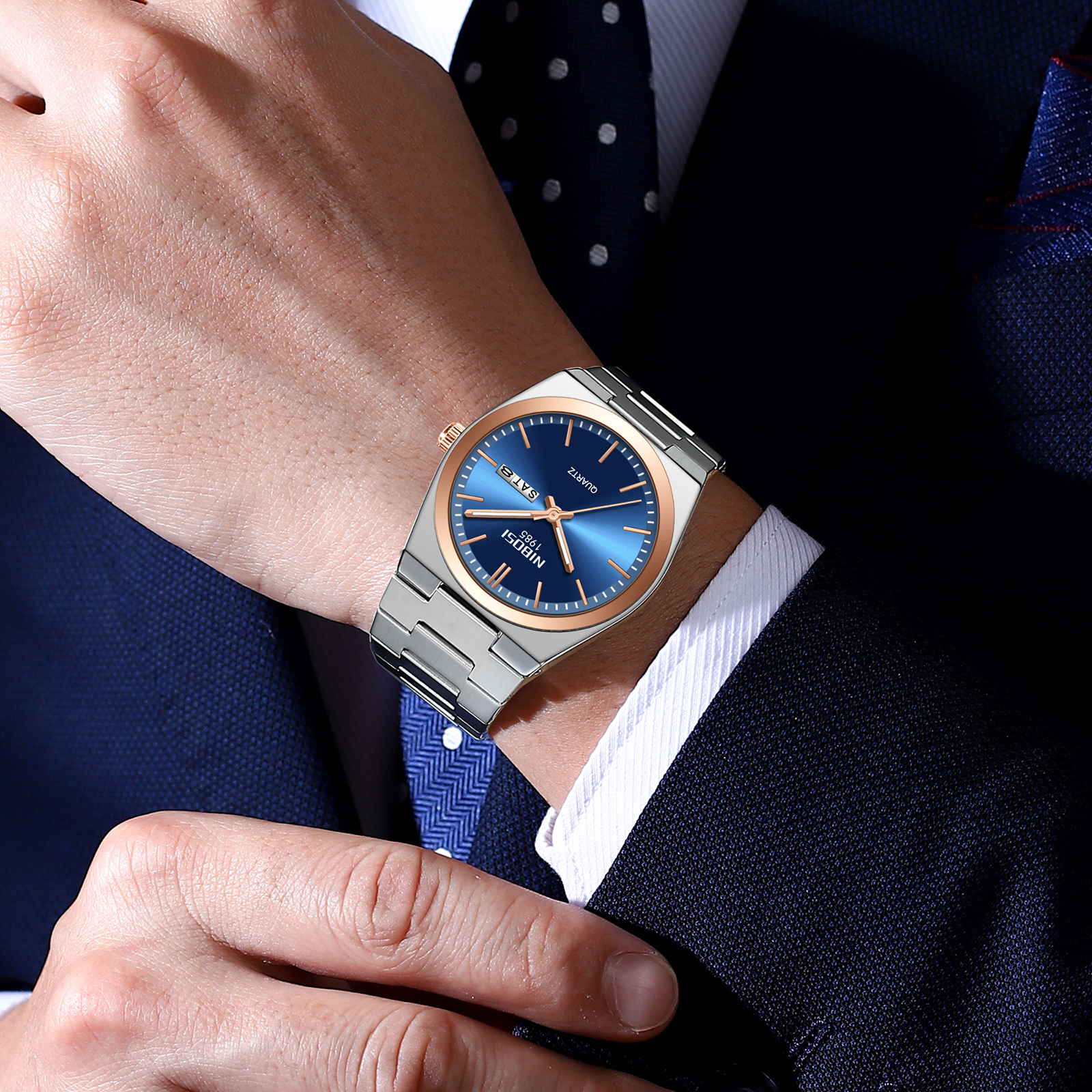 Nibosi Concord Steel Rose Gold Blue - 8