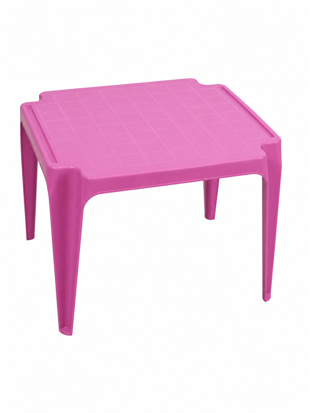Rosa barnbord i plast sett från sidan