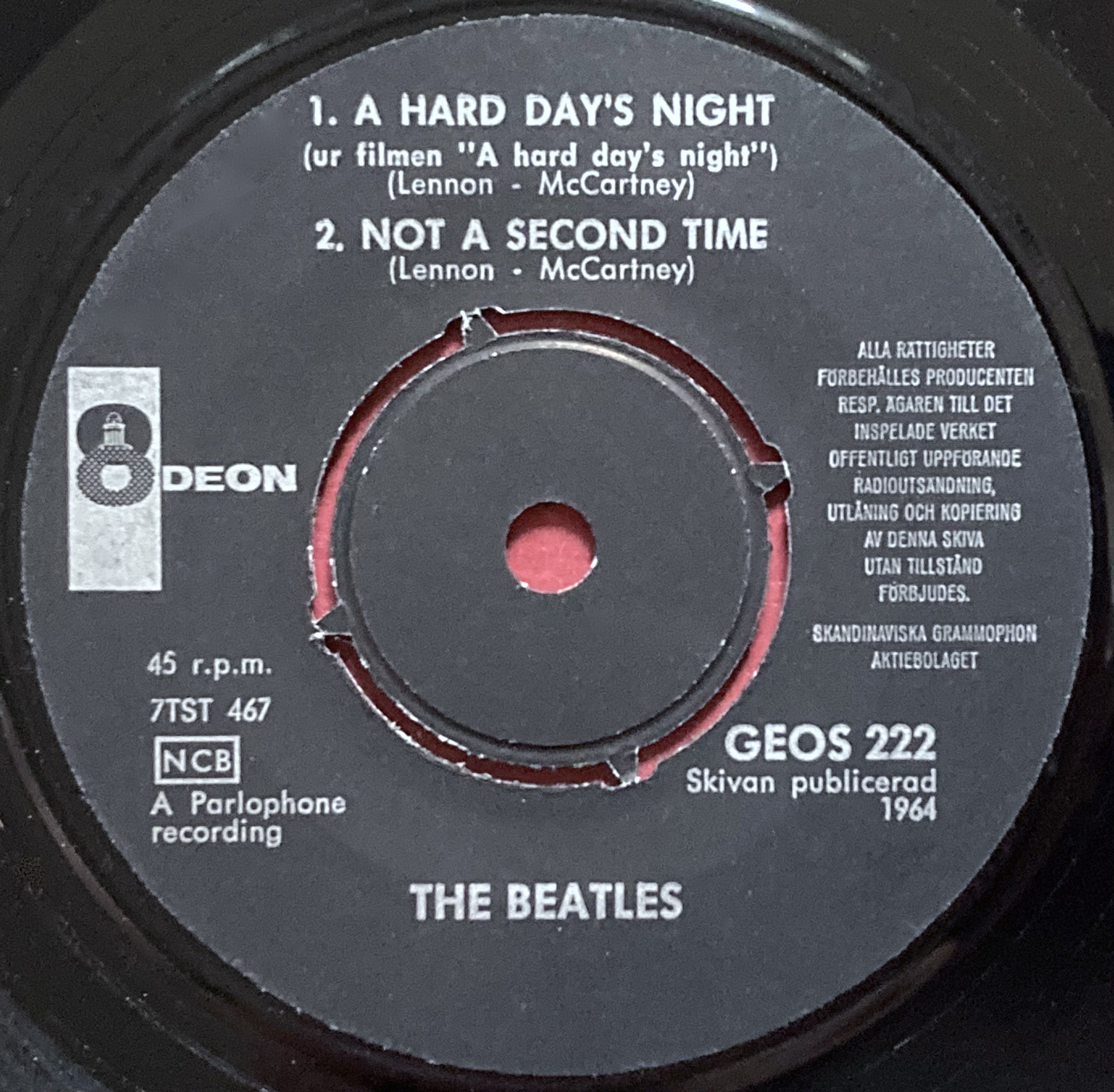 BEATLES - A hard day´s night +3 Turquoise Swe EP 1964 - 3