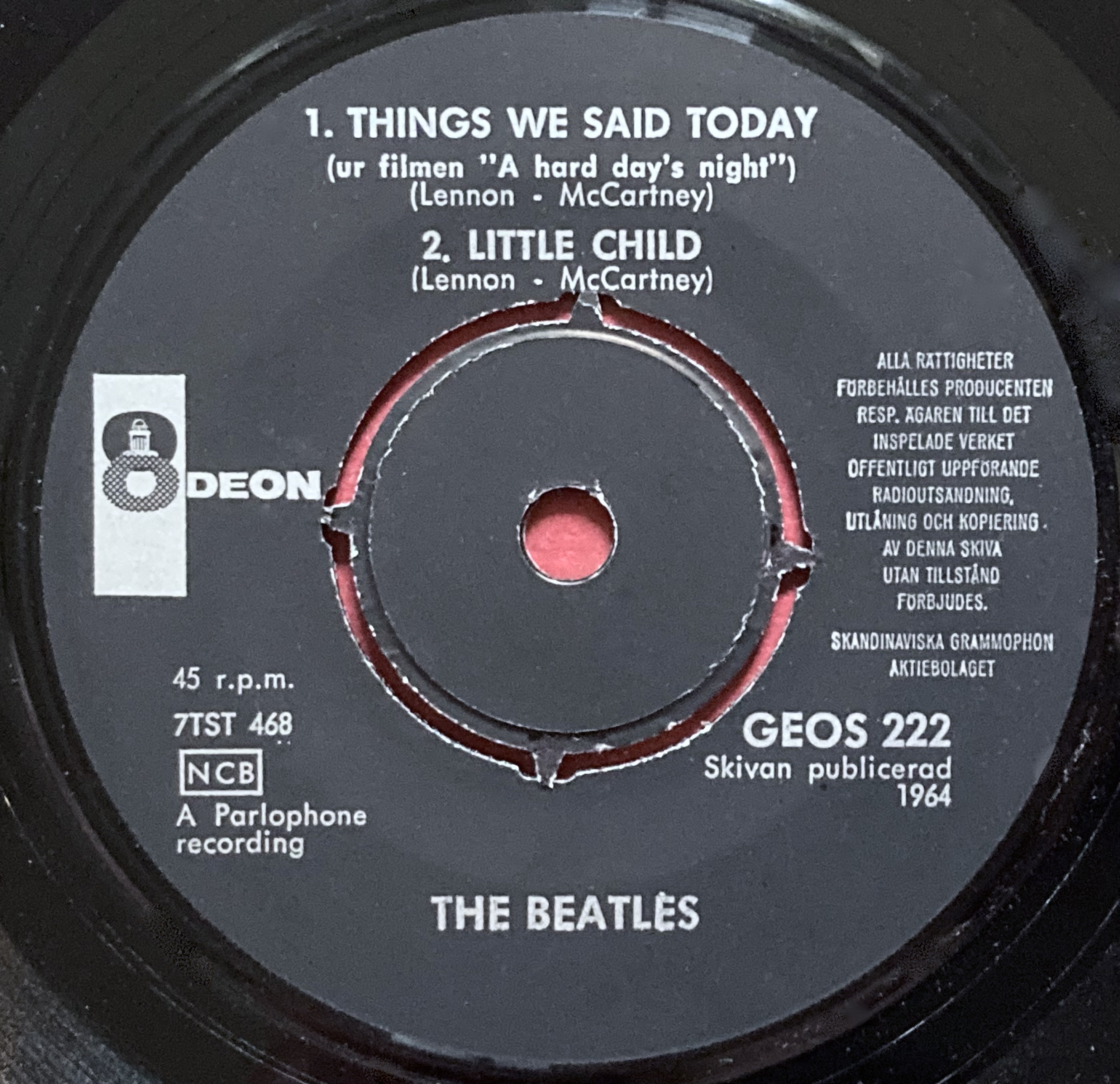 BEATLES - A hard day´s night +3 Turquoise Swe EP 1964 - 4