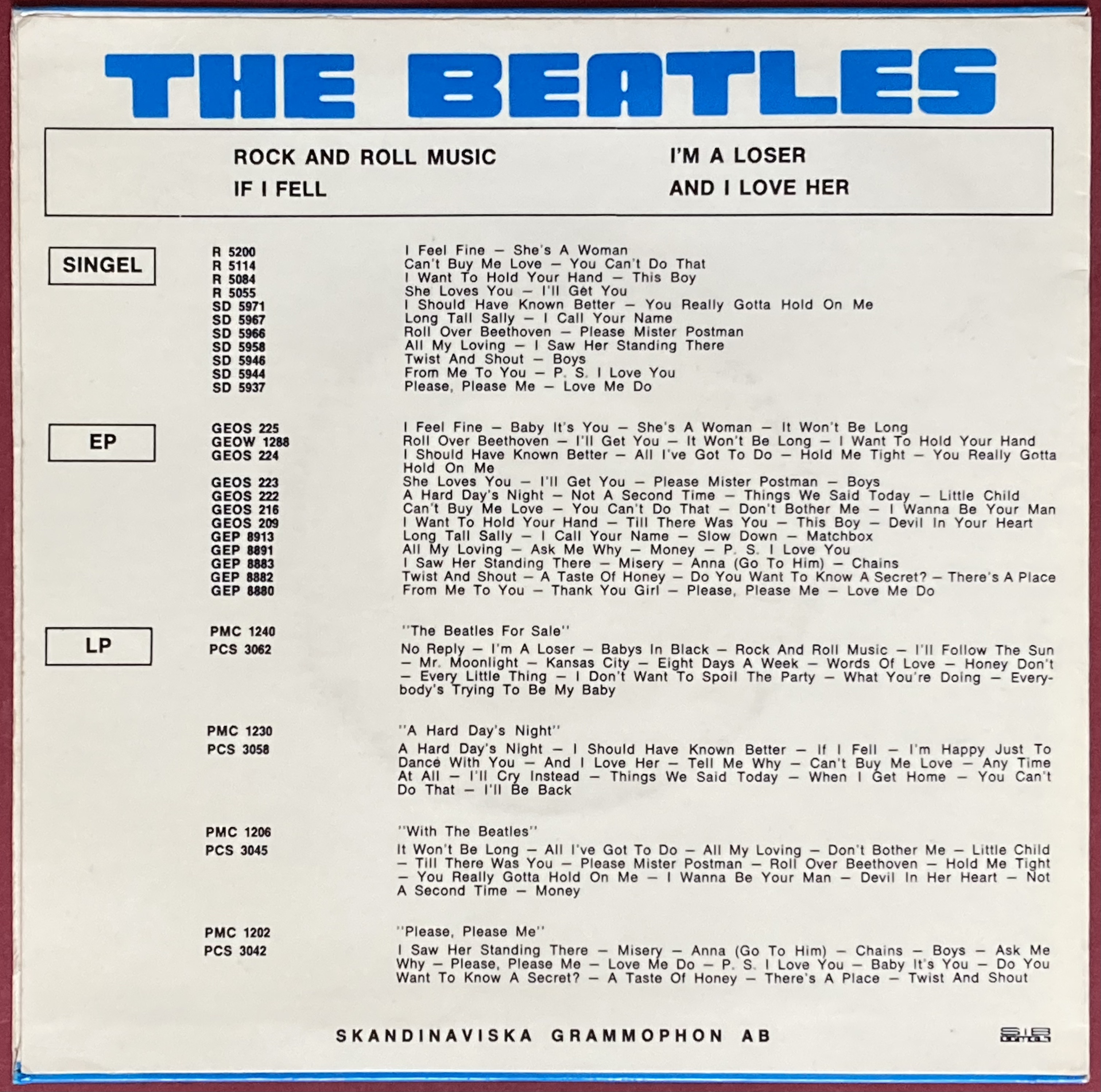 BEATLES - Rock and roll music +3 Swe EP 1965 - 2