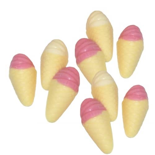 Transparent Påse med Glass-strutar Nostalgigodis (150g). Rosa, gula och vita nyanser.