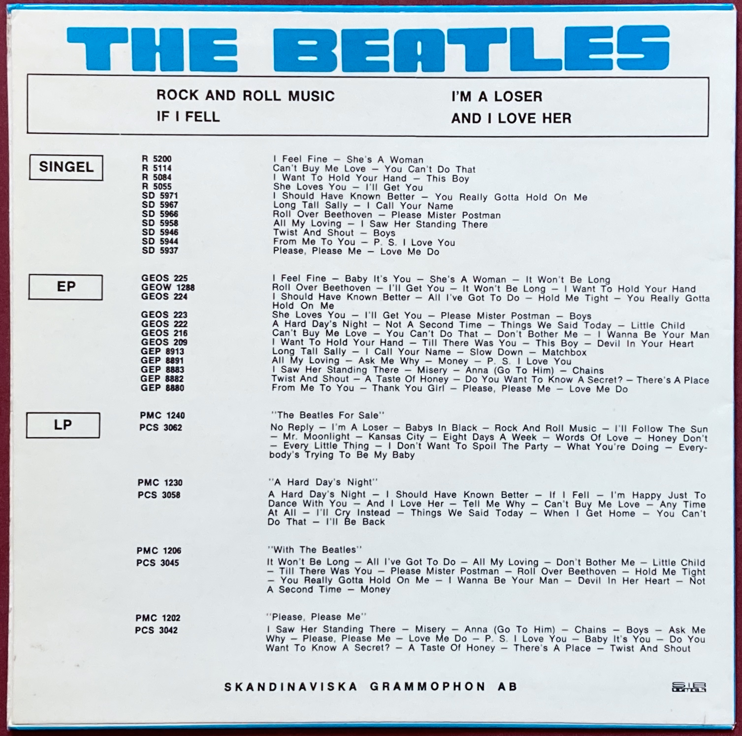 BEATLES - Rock and roll music +3 Swe EP 1965 - 2