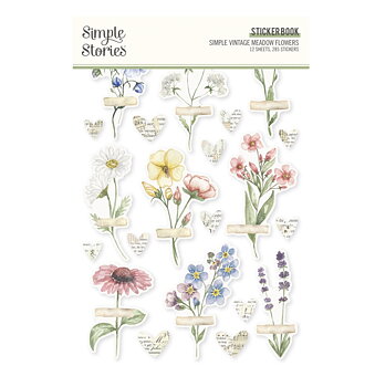 Simple Vintage Meadow Flowers Sticker Book 12 pcs 