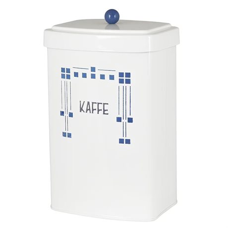 Emaljburk Kaffe med lock vit emalj blå jugend lantlig stil Gårdsromantik