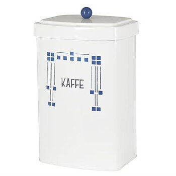 Emaljburk Kaffe med lock vit emalj blå jugend lantlig stil Gårdsromantik