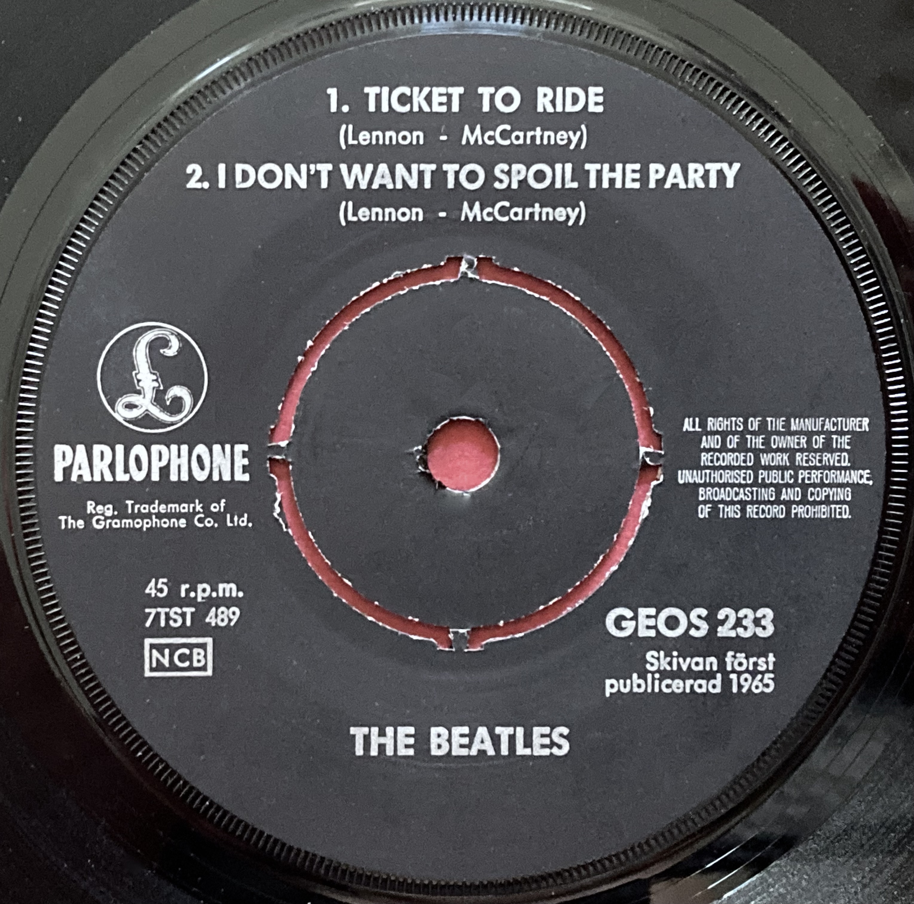 BEATLES - Ticket to ride +3 English cred. Swe EP 1965 - 3