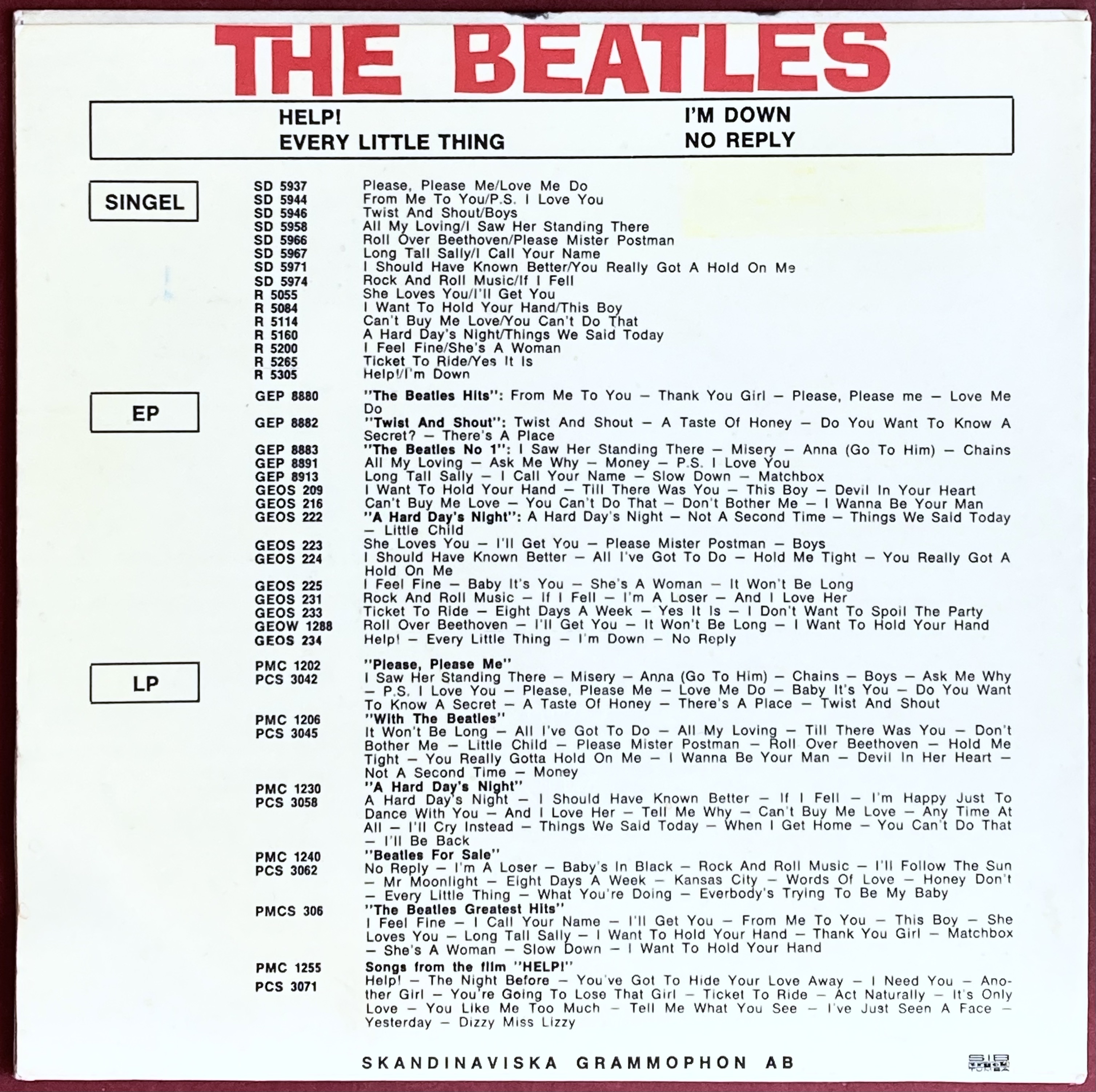 BEATLES - Help! +3 Swe EP 1965  - 2