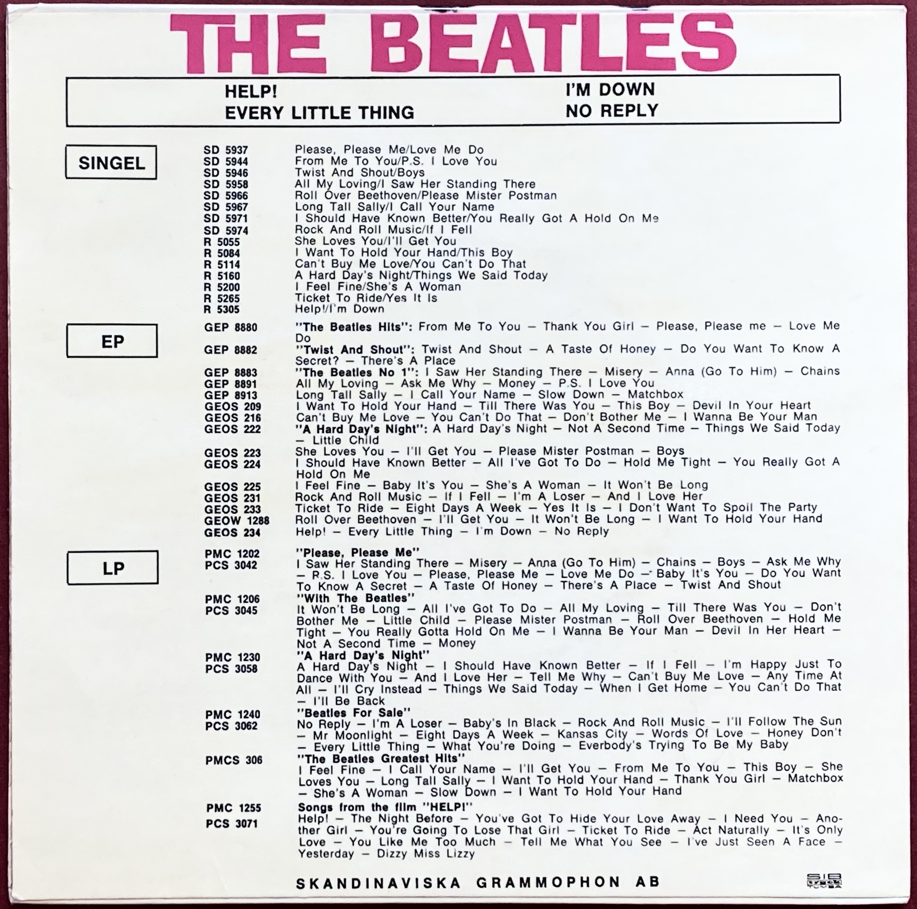 BEATLES - Help! +3 Swe EP 1965  - 2