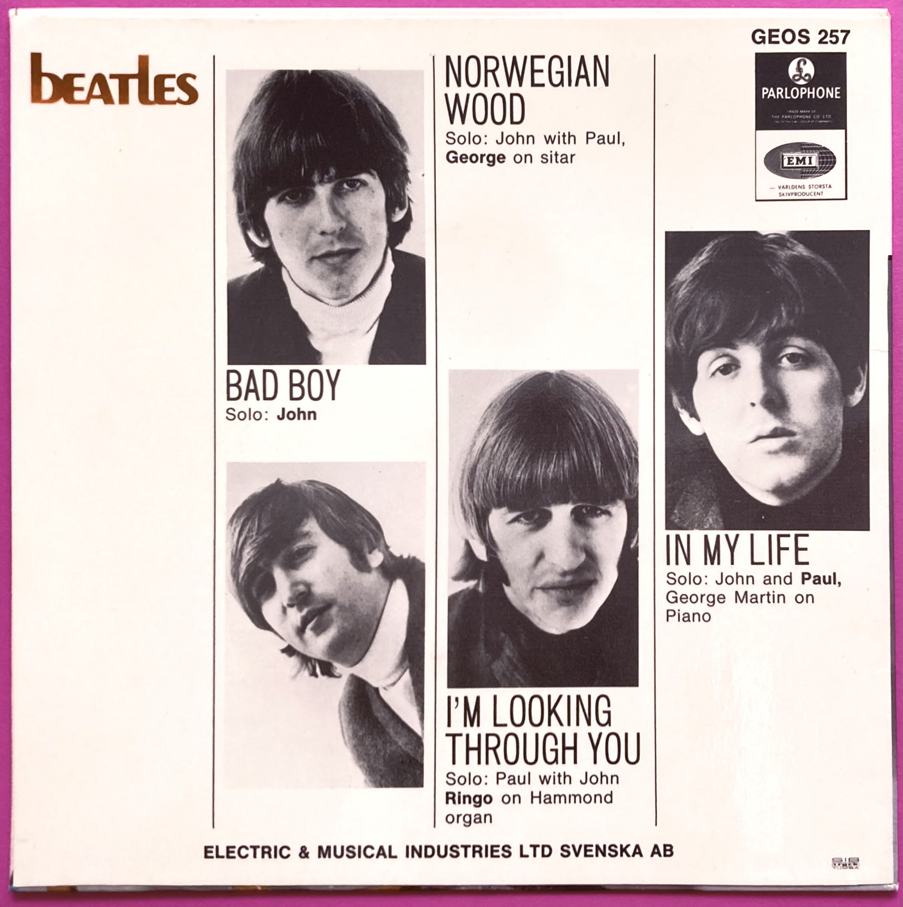 BEATLES - Bad boy +3 Swe EP 1966 - 2