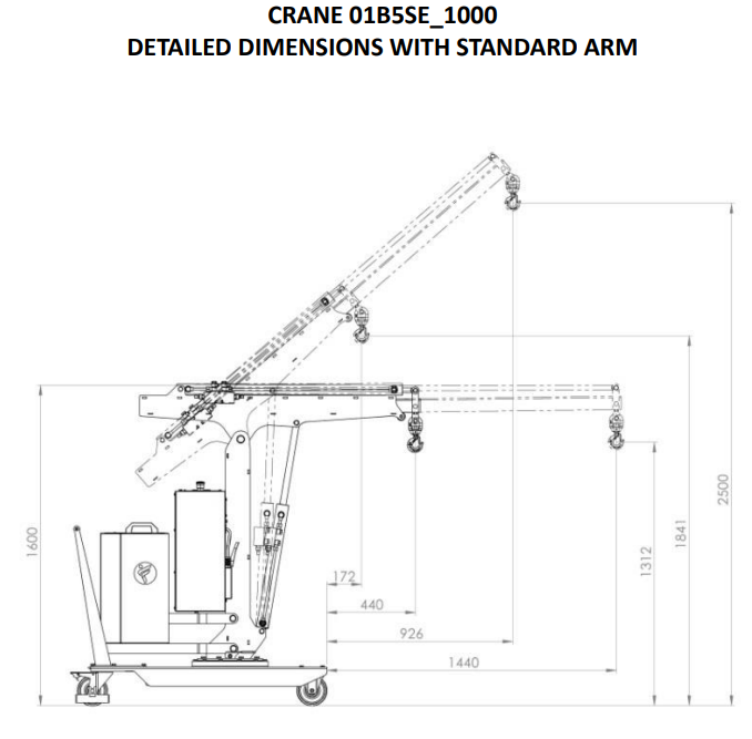Mobil verkstadskran 01B5SE_1000, Maxlast: 500-100 kg / armlängd: 1410 mm - 3