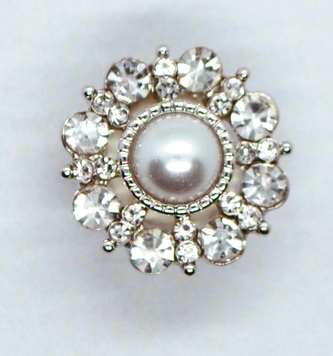 Knapp Strass & Pärla Vit 15